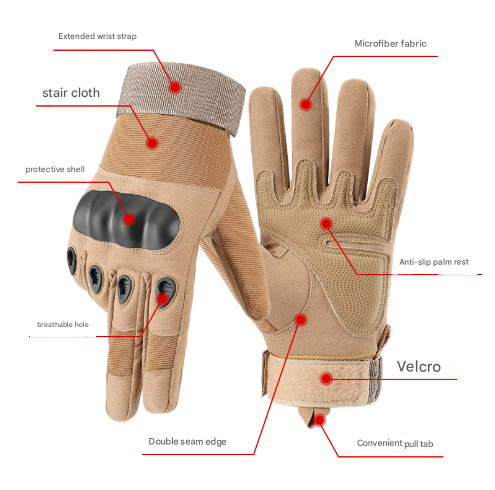 L Khaki Hard Knuckle Tactical Gloves - Full-Finger Protective Gear for Motorcycle, Cycling & Outdoor Sports