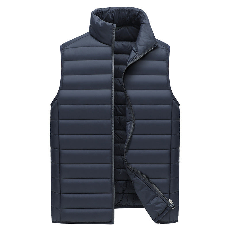 XXXXL Navy Blue Men's Lightweight Puffer Vest - Stand Collar Quilted Sleeveless Jacket for Winter