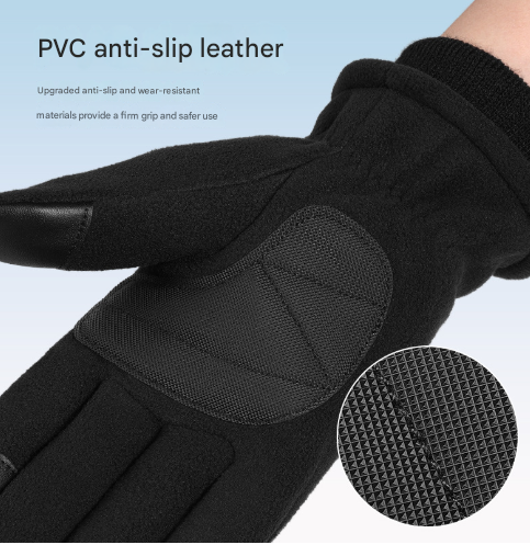L Black Winter Fleece Touchscreen Gloves - Warm & Water-Repellent for Cycling & Outdoor Sports