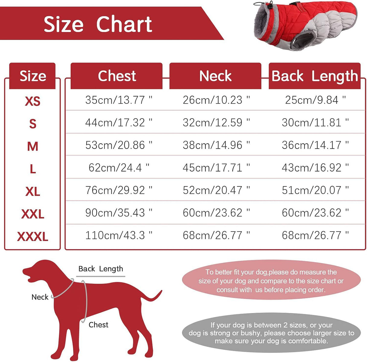 M Red Grey Premium Winter Puffer Dog Coat - Windproof & Fleece-Lined Jacket for Cold Weather