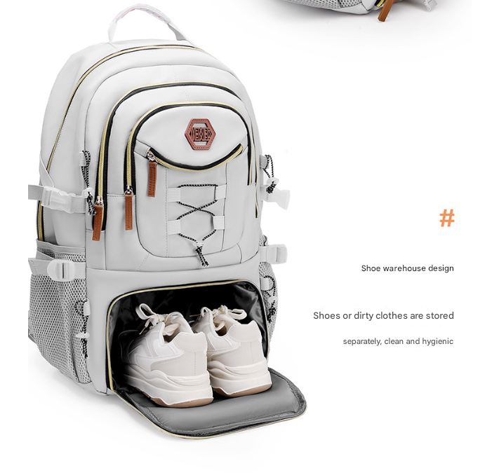 White Stylish Large Capacity Backpack - Water-Resistant Oxford Rucksack for Travel, School & Daily Use