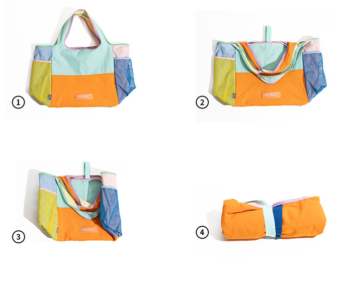 Orange Vibrant Colorblock Foldable Tote Bag Lightweight Reusable Shopping Shoulder Bag