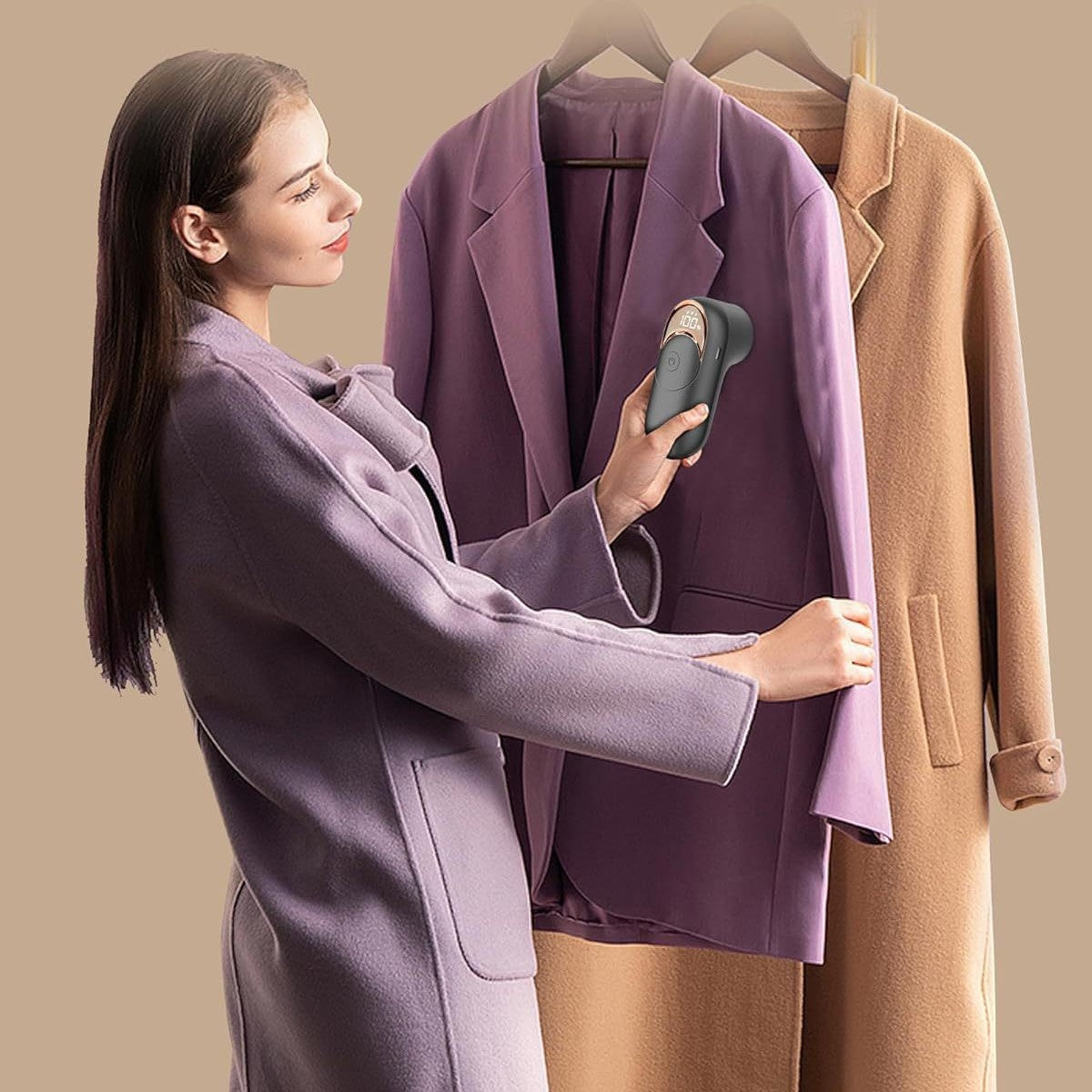 White Digital Display Electric Lint Remover - 3-Speed USB Rechargeable Fabric Shaverc