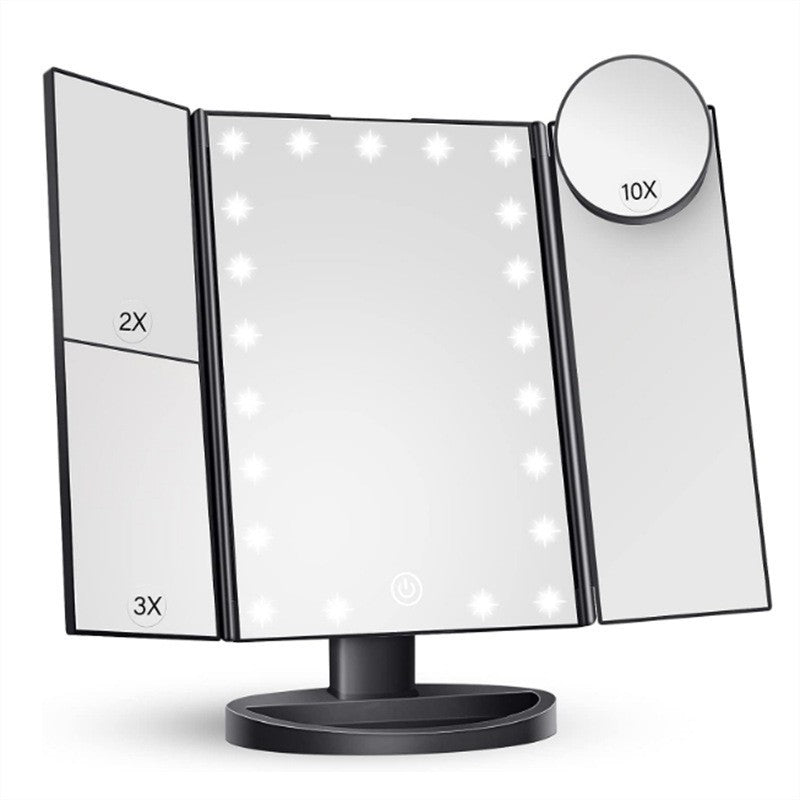 White LED Lighted Tri-Fold Vanity Mirror with 2X/3X/10X Magnification