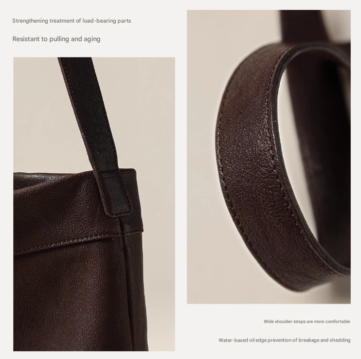 Coffee Minimalist Vintage-Style PU Leather Shoulder Bag Casual Commuter Tote