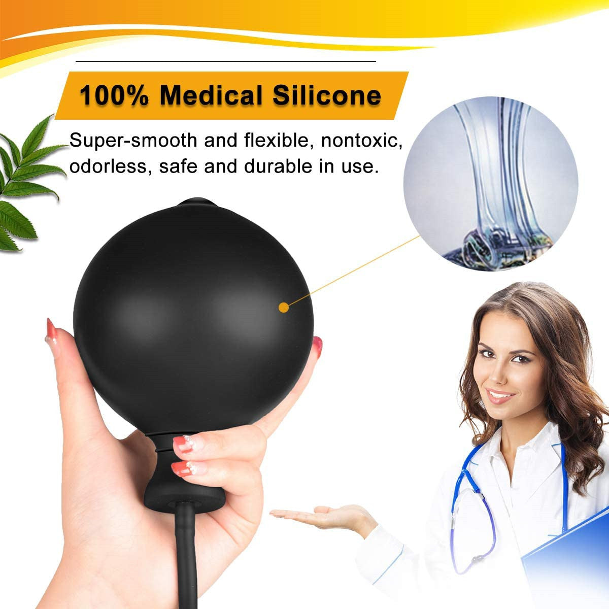 Black Classic Inflatable Butt Plug - Large Silicone Dilator