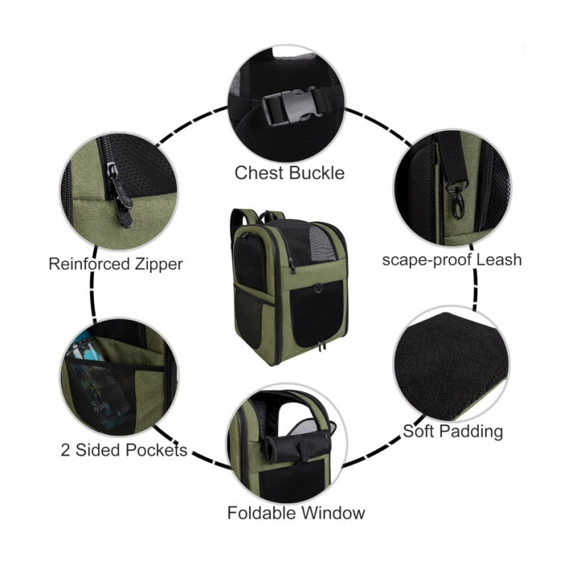 Green Breathable Comfort Pet Travel Backpack