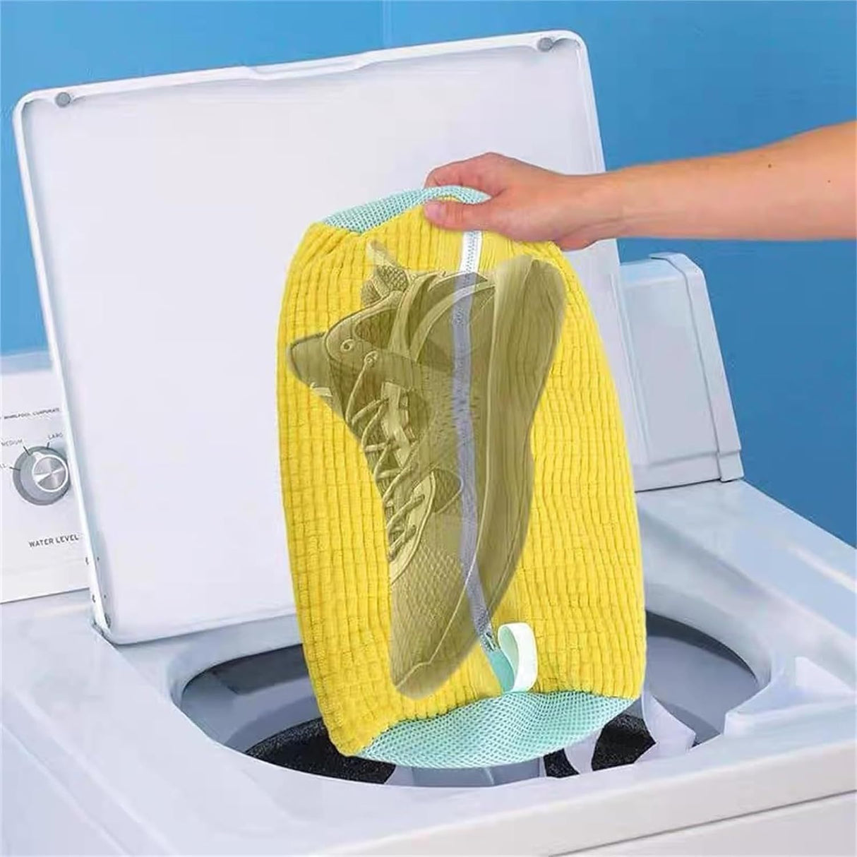 Blue 2piece Durable Sneaker Wash Bag for Washing Machine - Anti-Deformation Shoe Protector with Chenille Fabric