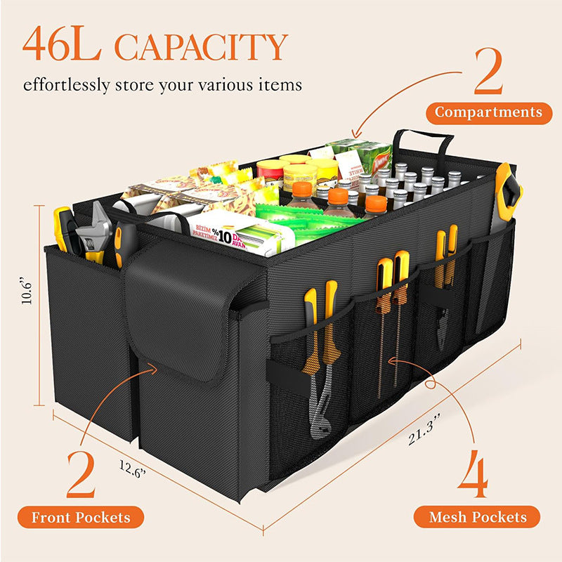 Black Car Trunk Storage Box - Foldable Organizer