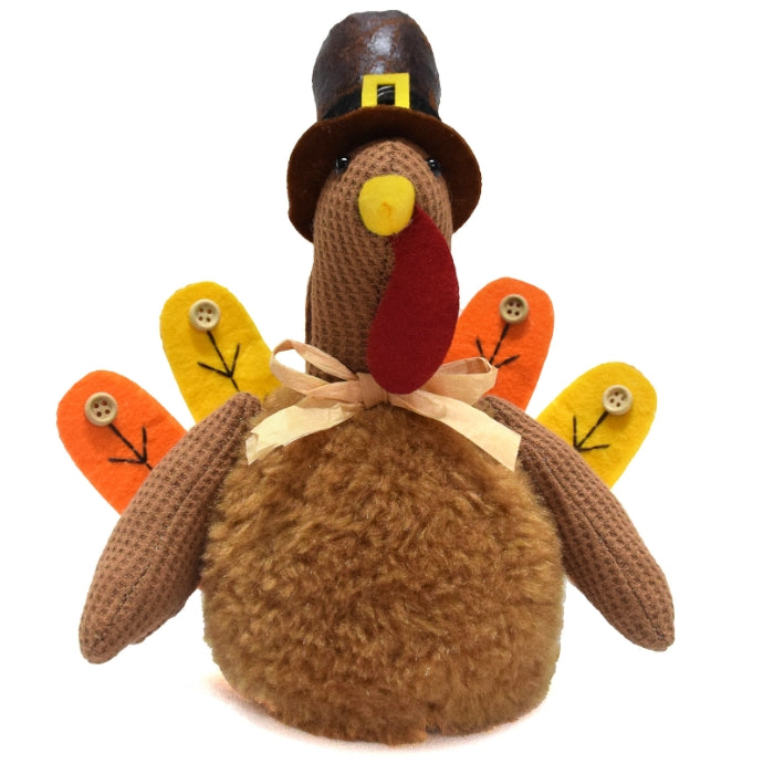 Brown Charming Thanksgiving Turkey Plush - Rustic Autumn Harvest Tabletop Decor Figurine