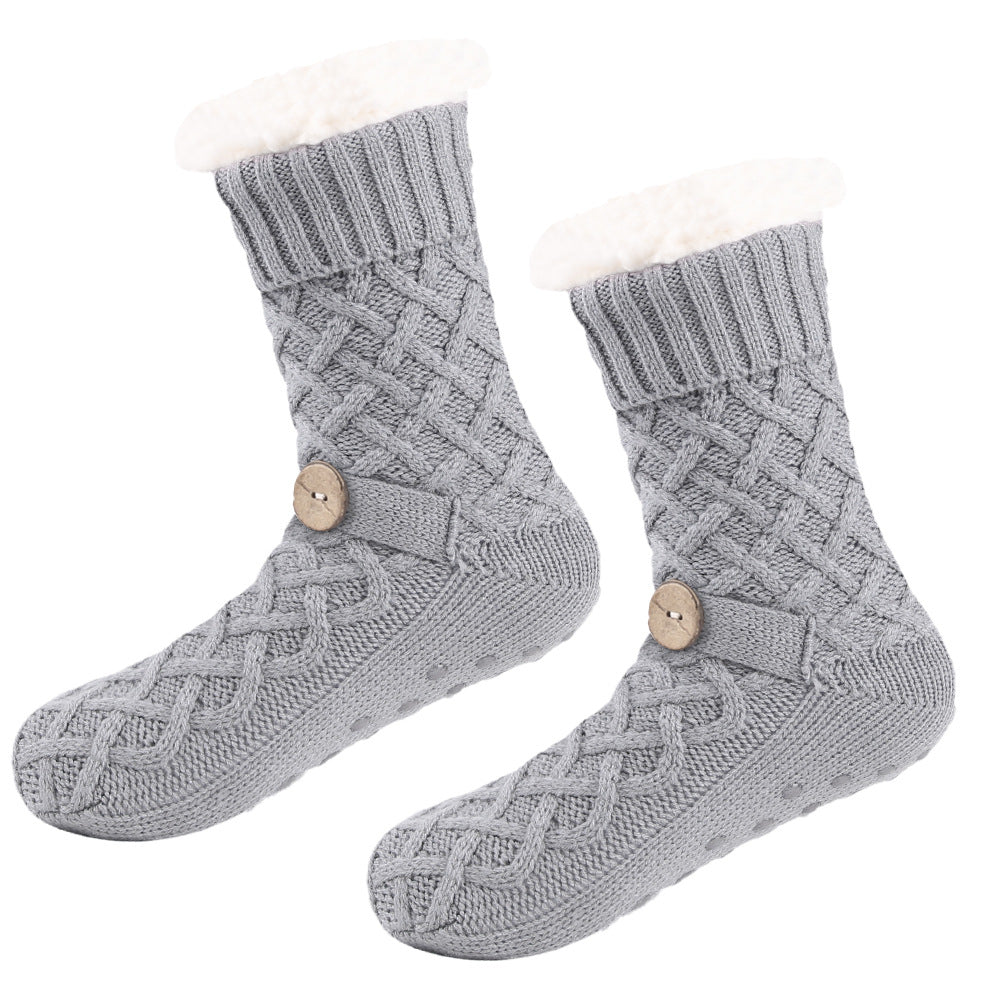 Grey Women's Cozy Cable Knit Slipper Socks - Plush Fleece Lined Thermal Socks with Non-Slip Grips