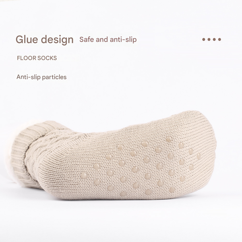 Grey Women's Cozy Cable Knit Slipper Socks - Plush Fleece Lined Thermal Socks with Non-Slip Grips