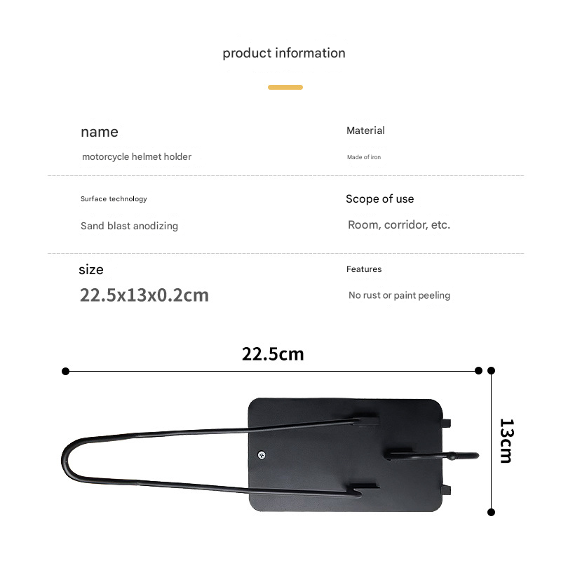 Iron Wall Mounted Motorcycle Helmet Holder - Heavy-Duty Gear Rack with Jacket Hook for Helmets, Coats & Accessories