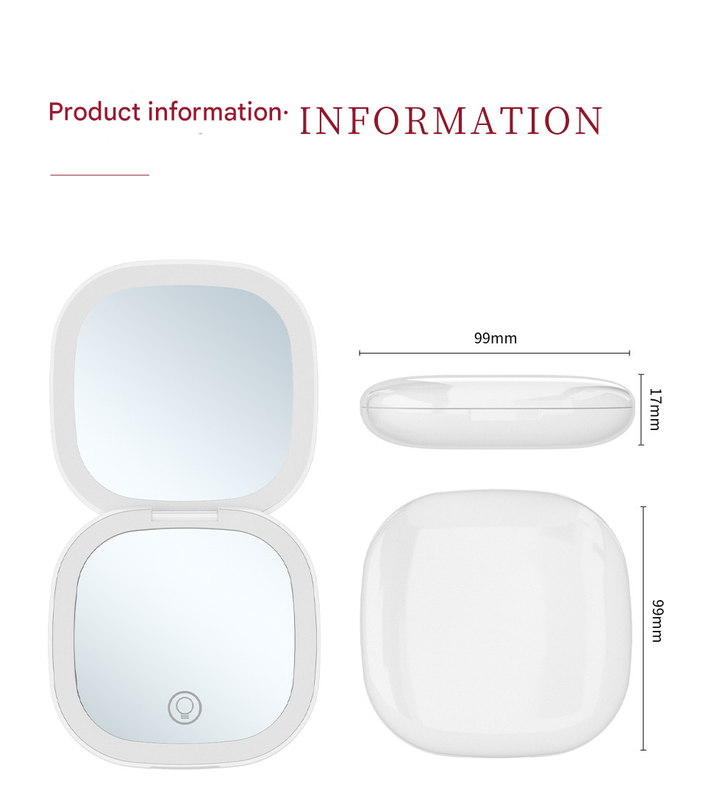 2-piece White Portable LED Makeup Mirror - Rechargeable Compact with 3-Color Lights & 5x Magnification