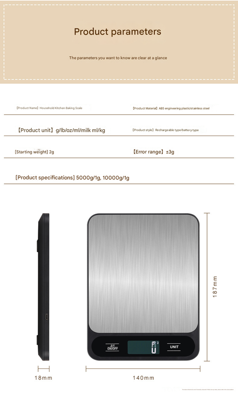 White Slim Digital Kitchen Scale - High Precision Stainless Steel Food Scale for Baking & Cooking(15kg)