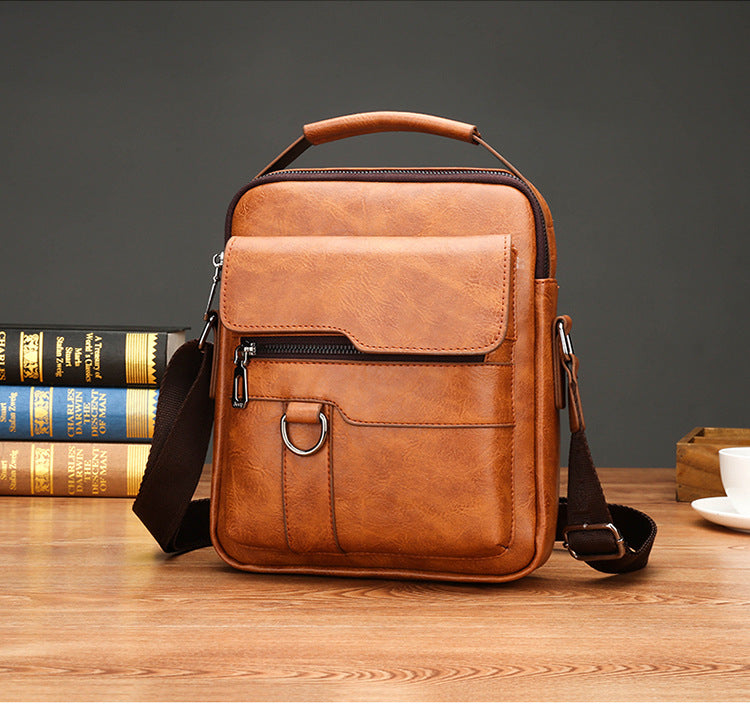 Light Brown Men's Vintage Crossbody Bag - PU Leather Business Casual Shoulder Messenger Bag for iPad