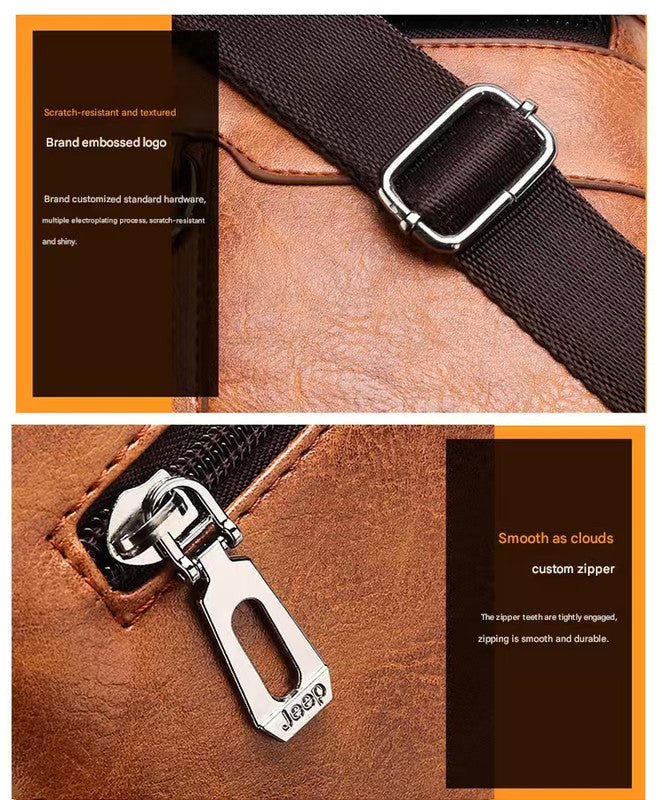 Light Brown Men's Vintage Crossbody Bag - PU Leather Business Casual Shoulder Messenger Bag for iPad
