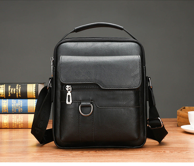 Black Men's Vintage Crossbody Bag - PU Leather Business Casual Shoulder Messenger Bag for iPad