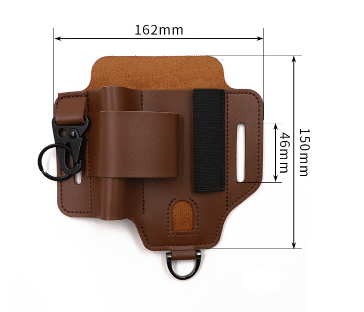 2-piece Brown Outdoor EDC Tactical Tool Waist Bag - Multi-Functional Belt Storage Pouch with Flashlight, Copper Sleeve, and Survival Knife Holder