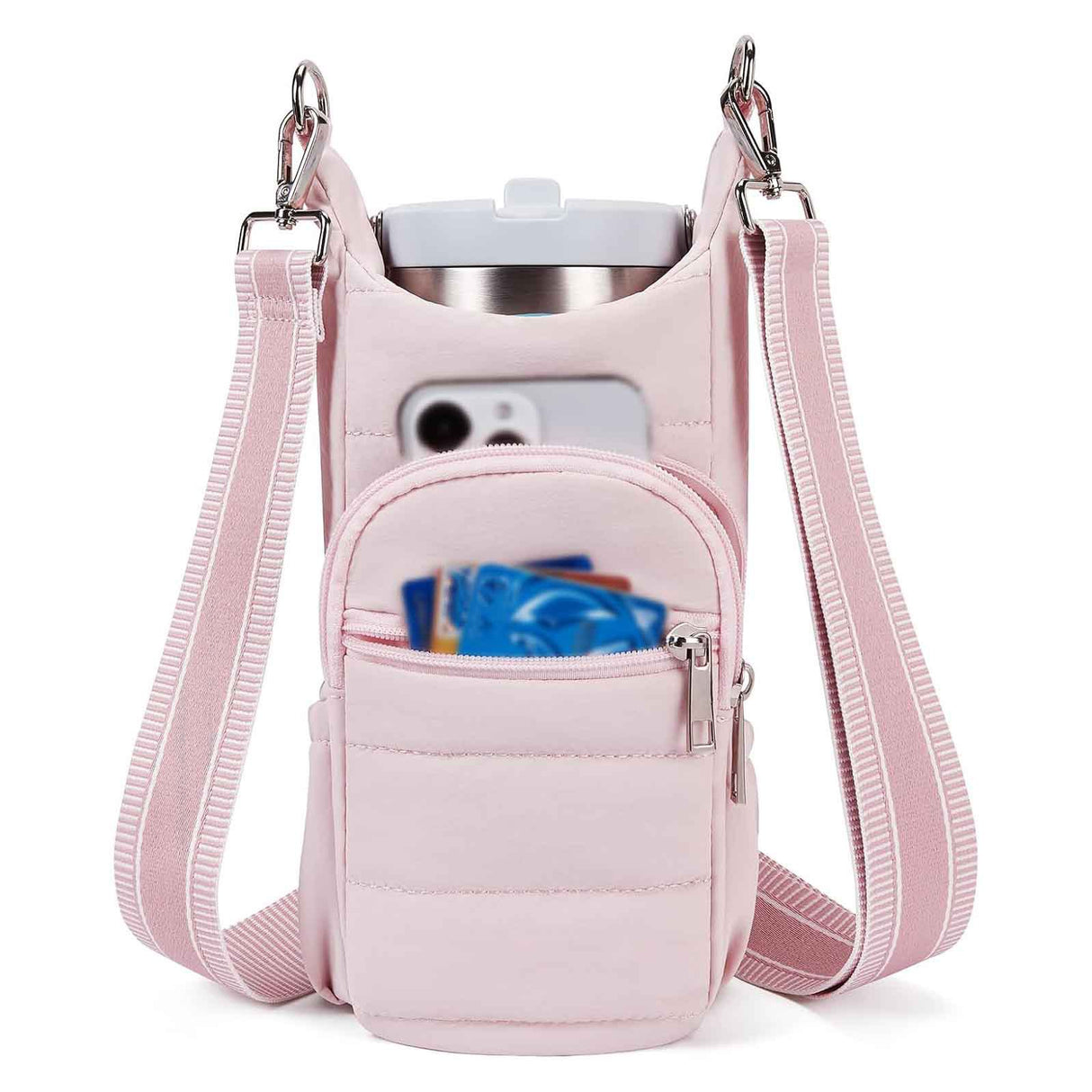 Pink Women's Crossbody Water Bottle Bag-Perfect for Hiking and Cycling