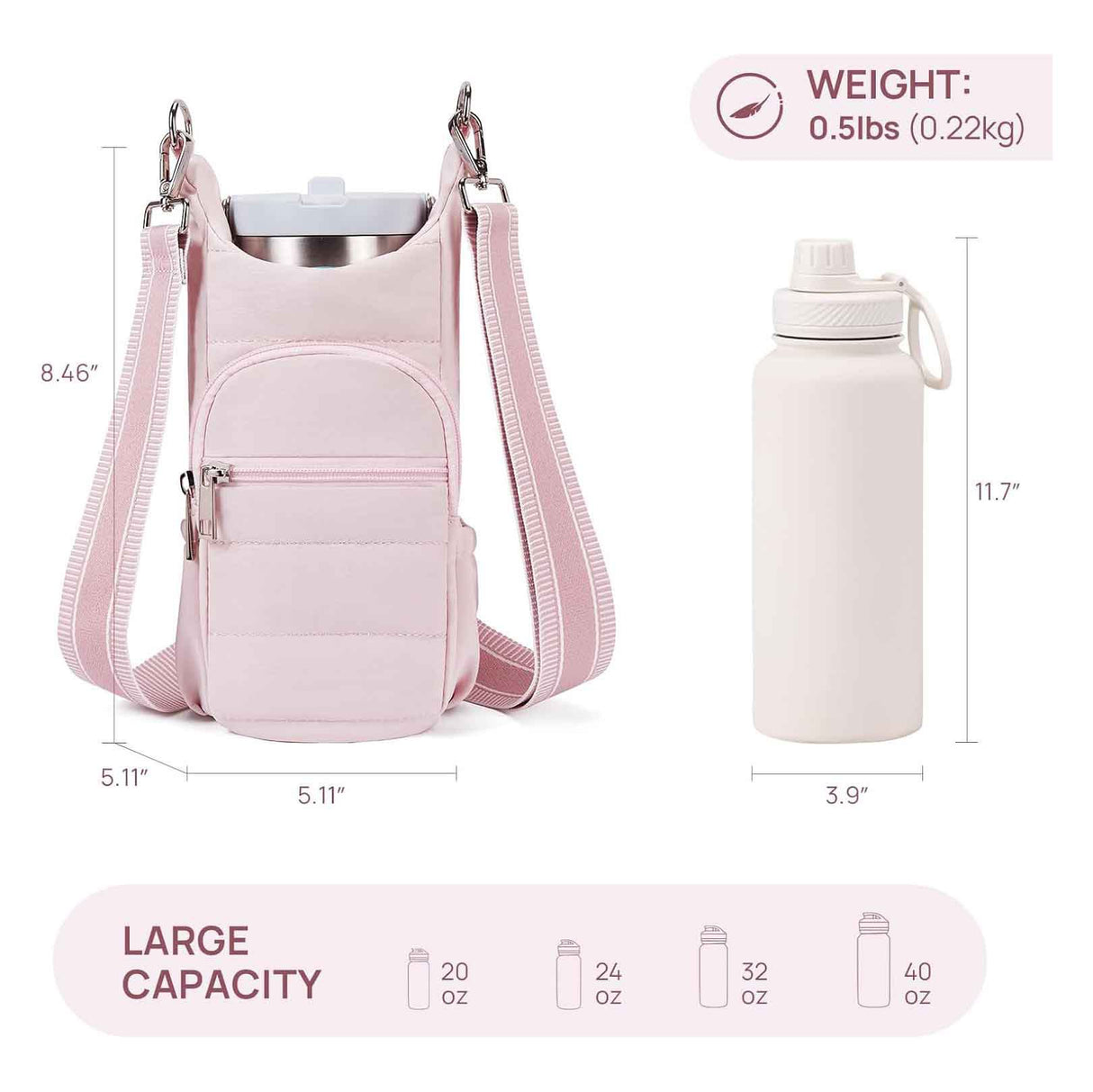 Black Women's Crossbody Water Bottle Bag-Perfect for Hiking and Cycling