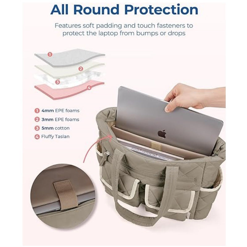 Pink Women's Multi-Pocket Tote Bag - Large Quilted Travel Handbag for Work, Gym, and More