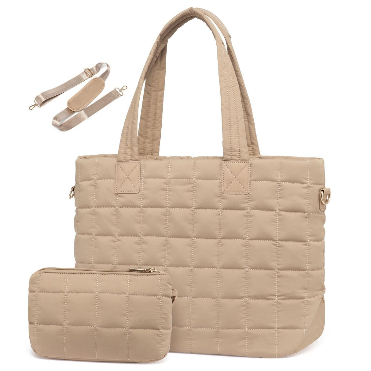Khaki New Large Capacity Tote Bag - Fashionable Quilted Women's Shoulder Bag and Laptop Bag