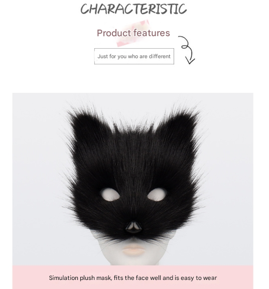 Dark grey Halloween Furry Fox Costume Set - Plush Mask, Ears Headband, Tail, and Paws for Cosplay
