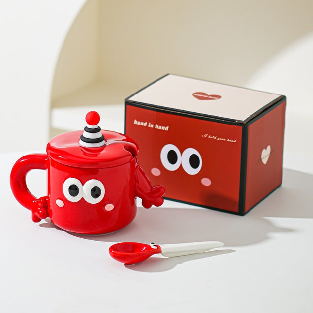 Red Quirky Ceramic Couples Mug Set - Fun and Unique Gift for Weddings and Special Occasions