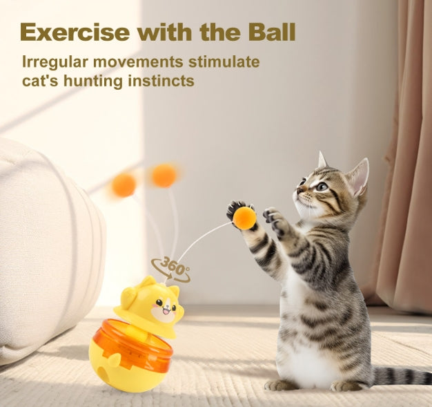 2-Piece Pink Interactive Cat Tumbler Toy - 3-in-1 Treat Dispensing Puzzle Feeder with Ball Track & Teaser Wand