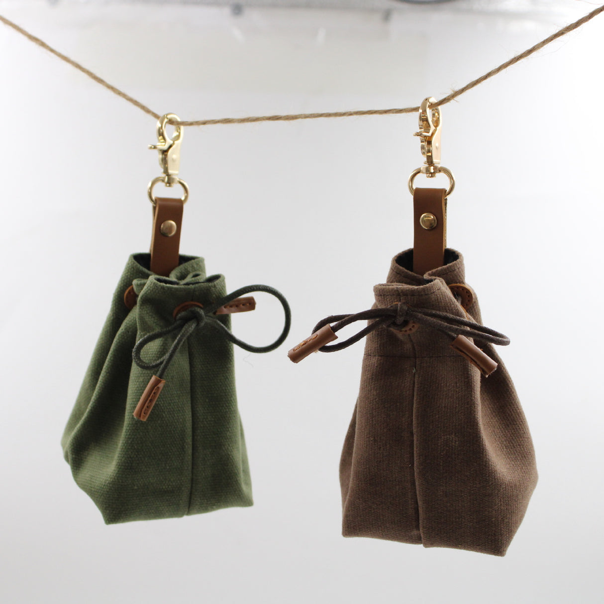 2-PCS Dark green Clip-On Canvas Dog Treat Pouch - Portable Drawstring Bag for Training & Walks