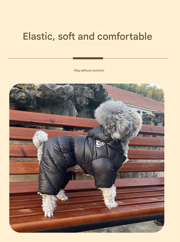 Orange Warm Puffer Dog Coat - Waterproof Four-Legged Winter Jumpsuit for Small Dogs