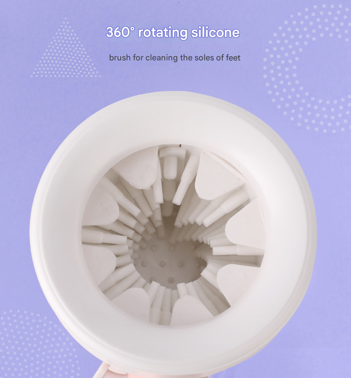 Deep red Portable Dog Paw Cleaner Cup - Semi-Automatic 360-degree Rotating Foot Washer with Soft Silicone Bristles