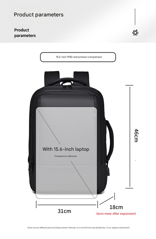 Grey Expandable Business Laptop Backpack with USB Charging Port - Large Capacity Work & Travel Bag for 15.6 Inch Laptops