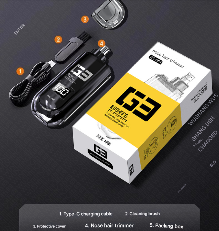 White Painless Electric Nose & Ear Hair Trimmer - USB-C Rechargeable Grooming Tool with LED Battery Display for Men and Women