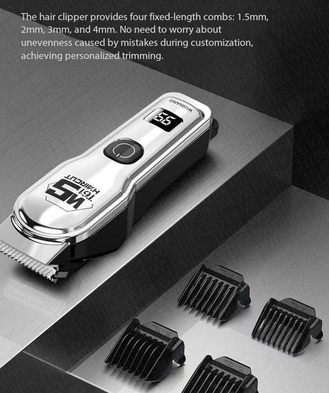 Black Professional Cordless Hair Clippers - USB Rechargeable Trimmer with LED Display for Barbers & Home Grooming
