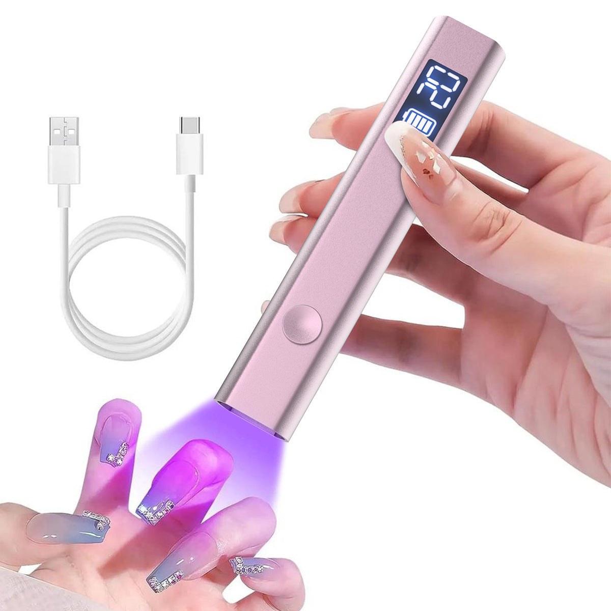 Rose gold Handheld UV LED Nail Curing Pen - Portable USB-C Rechargeable Light for Fast-Drying Gel Polish & Nail Art