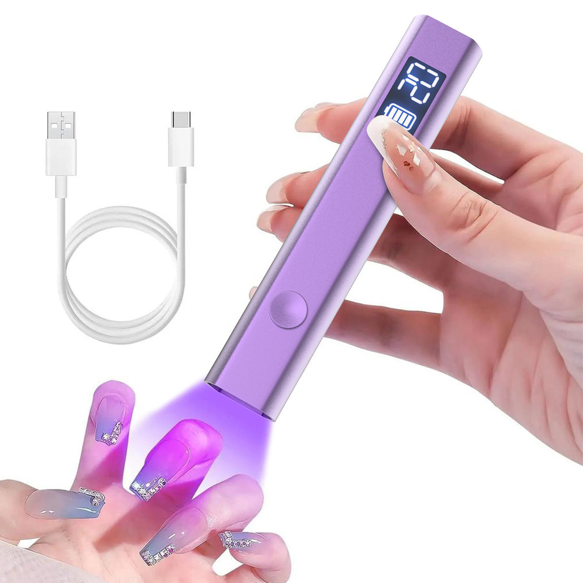 Purple Handheld UV LED Nail Curing Pen - Portable USB-C Rechargeable Light for Fast-Drying Gel Polish & Nail Art