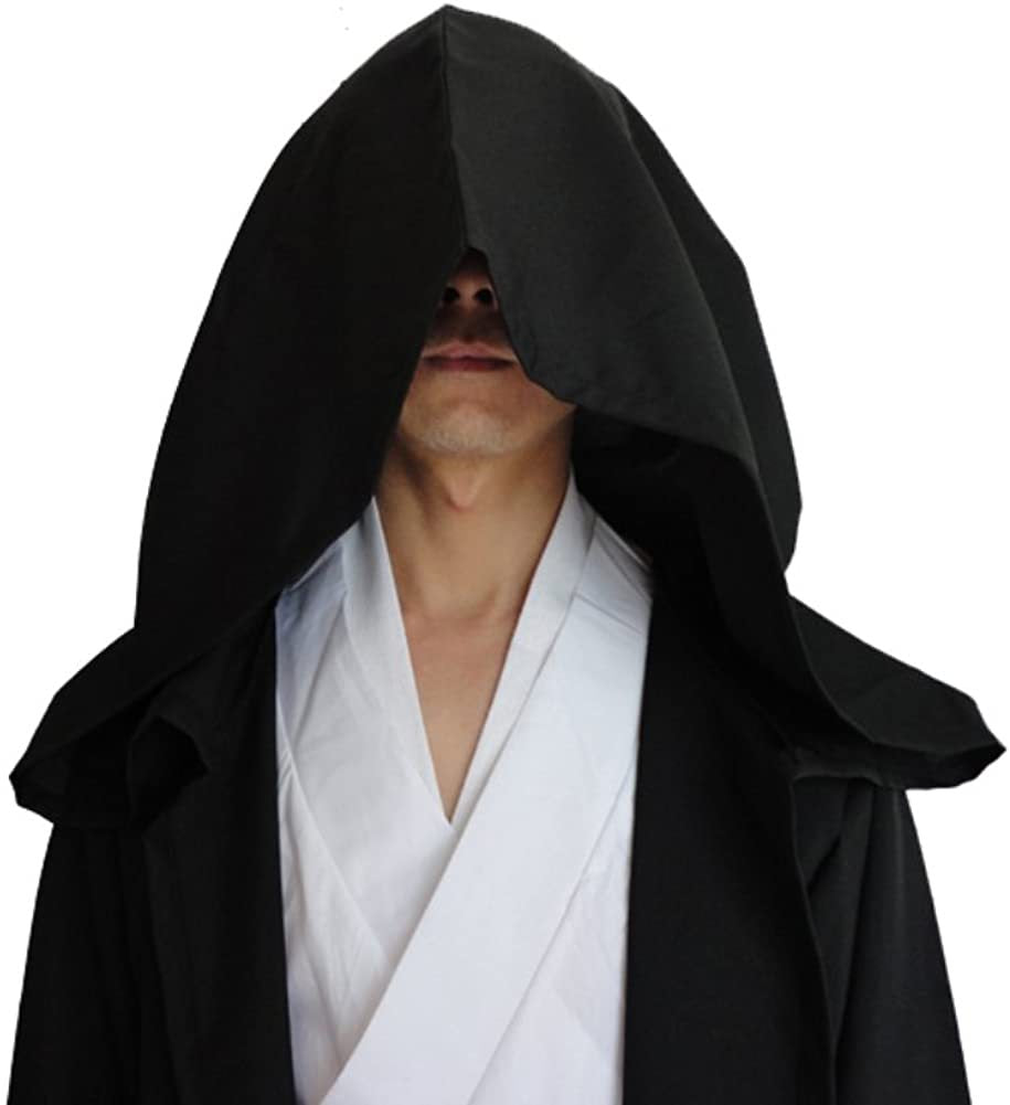 Black Shadow Wanderer Hooded Cape - Premium Velvet Robe for Jedi, Wizard & Medieval Cosplay