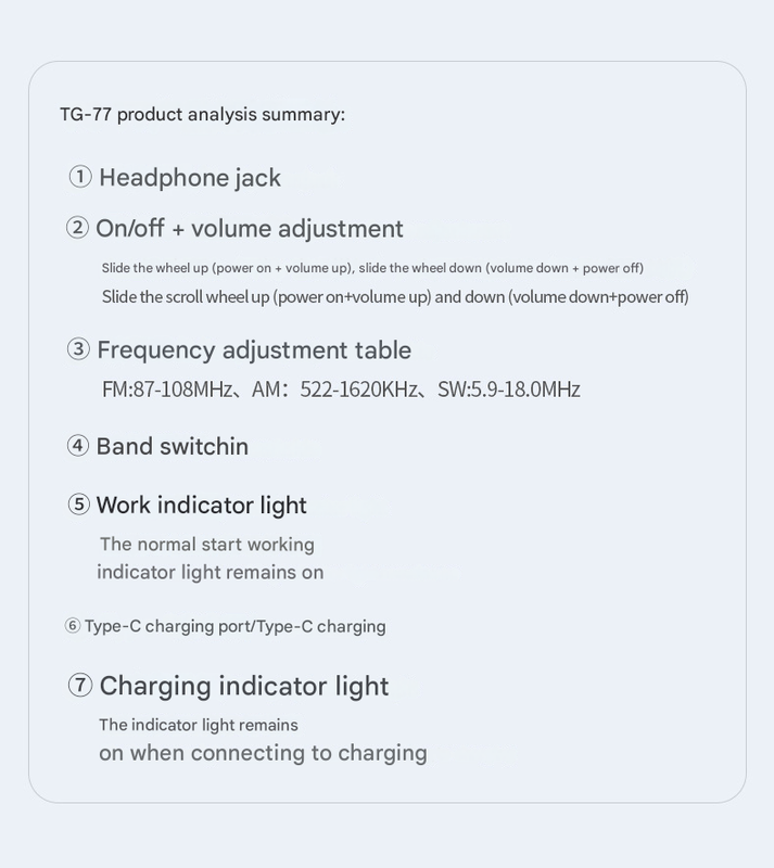 Black JOC TG-77 Multi-Band Rechargeable Radio for Seniors - Automatic Channel Search, FM/AM/SW Bands