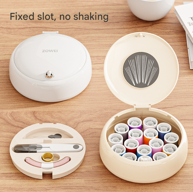 White Modern Portable Sewing Kit - All-in-One Compact Organizer with Magnetic Pin Cushion for Home & Travel