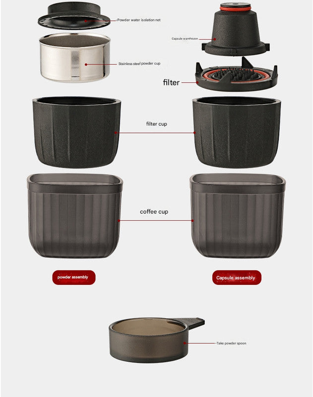 White Portable Hand Press Espresso Machine - Compatible with Espresso Capsules and Ground Coffee for Home, Travel, and Outdoor Use