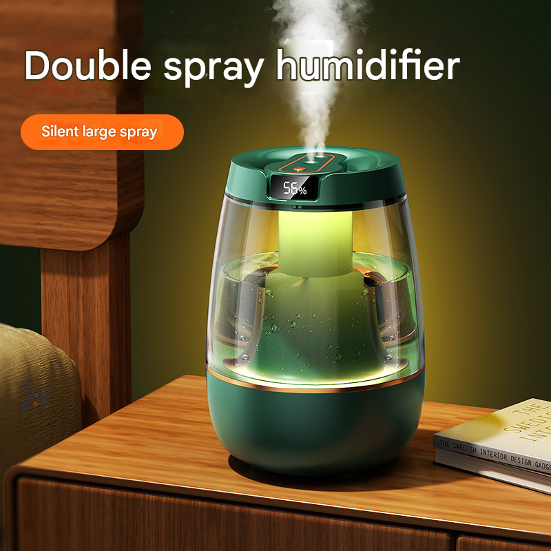 Green 3.5L Smart Cool Mist Humidifier with Dual Nozzle & Digital Display - Ultra-Quiet Air Purifier