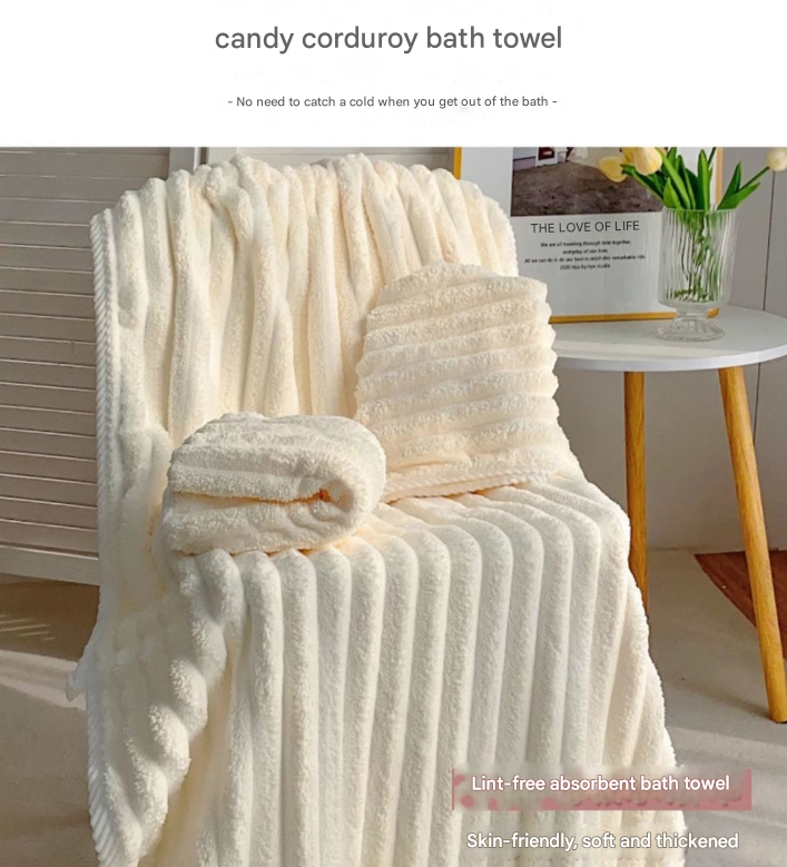 Grey Plush Ribbed Coral Fleece 3-Piece Towel Set - Ultra Soft & Absorbent Bath, Hand Towel and Hair Wrap