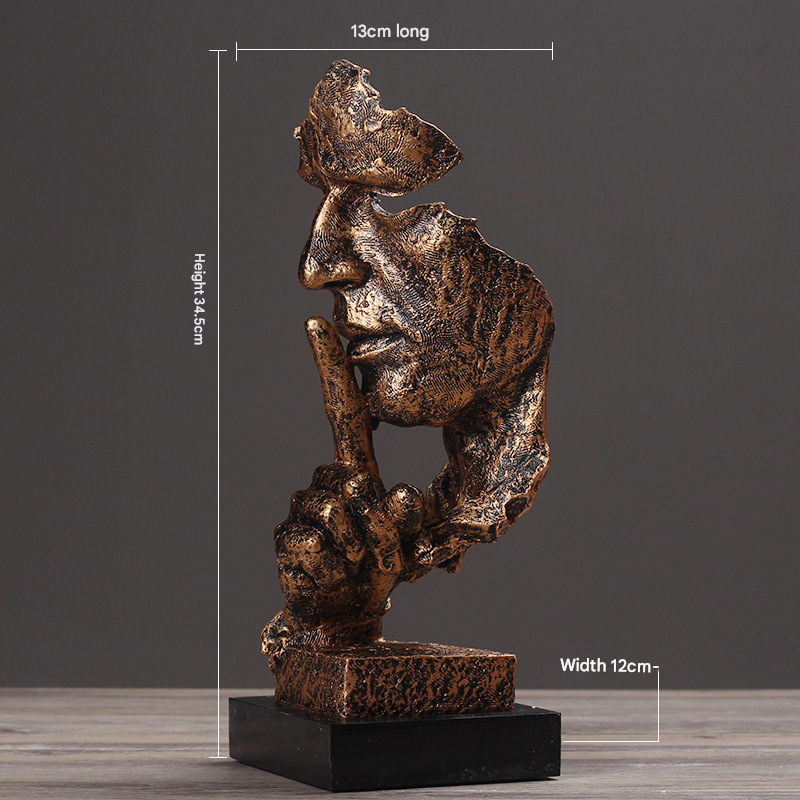 Gold Modern 'Silence is Golden' Abstract Sculpture - Nordic Resin Art Statue for Office & Living Room Decor