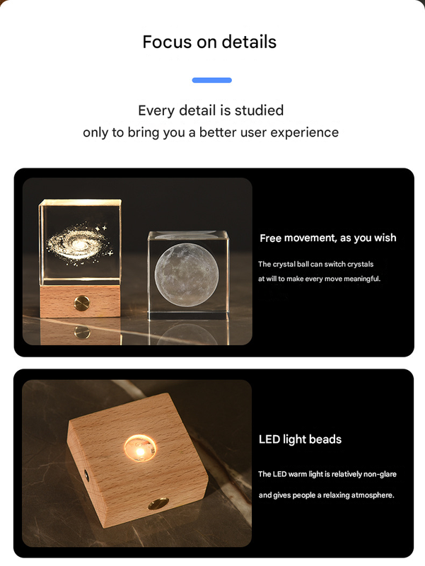Stroll through the starry sky Luminous 3D Crystal Cube Night Light - Laser Engraved Artwork with Solid Wood Base