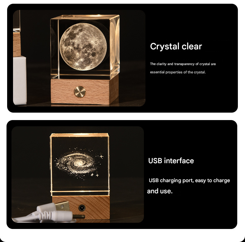 Stroll through the starry sky Luminous 3D Crystal Cube Night Light - Laser Engraved Artwork with Solid Wood Base