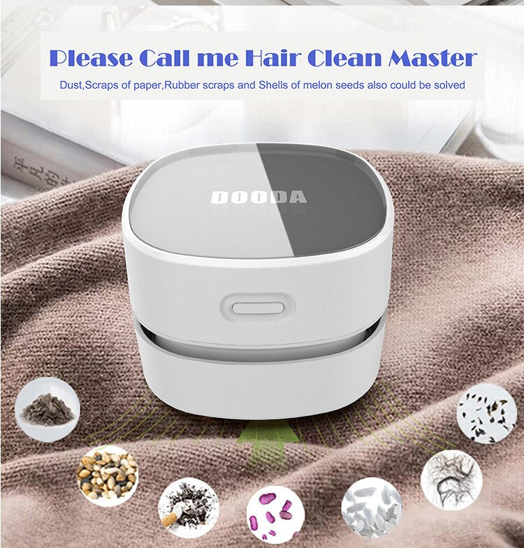 White Rechargeable Cordless Mini Desktop Vacuum - Portable Handheld Cleaner for Desk, Keyboard, Crumb & Dust
