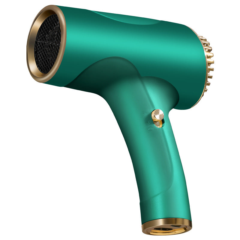 Green Ultra-Lightweight Ionic Cordless Hair Dryer, USB Rechargeable Portable Blow Dryer with Cool Air for Travel & Home