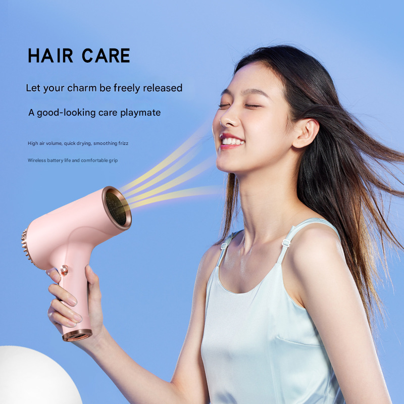 Green Ultra-Lightweight Ionic Cordless Hair Dryer, USB Rechargeable Portable Blow Dryer with Cool Air for Travel & Home